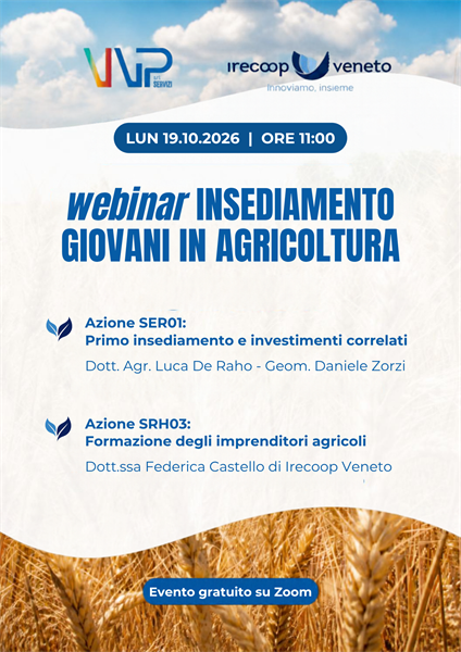 Insediamento giovani in agricoltura: il 19 ottobre un webinar sulle opportunità del CSR